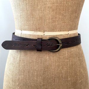 Tabi Leather Belt With Floral and Leaf Motif, Size L
